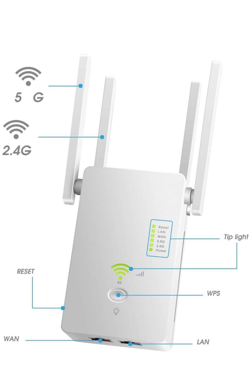 1200Mbps Wireless WiFi Range Extender Repeater-Q-W012 AC Duo-Bands 2.4/5ghz - White
