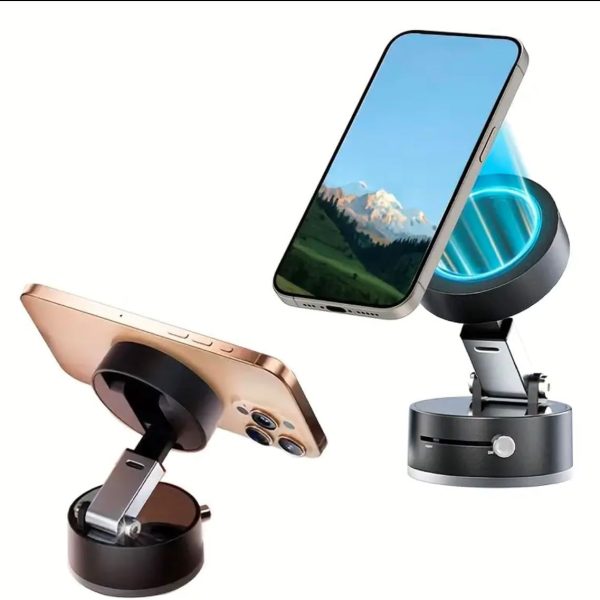 Foldable Vacuum Magnetic Phone Holder, 360 Degree Rotating, Universal Car Mount, Electric Suction Cup for Shower/Mirror, Car/Home Phone holder. Compatible to IOS and Android phones