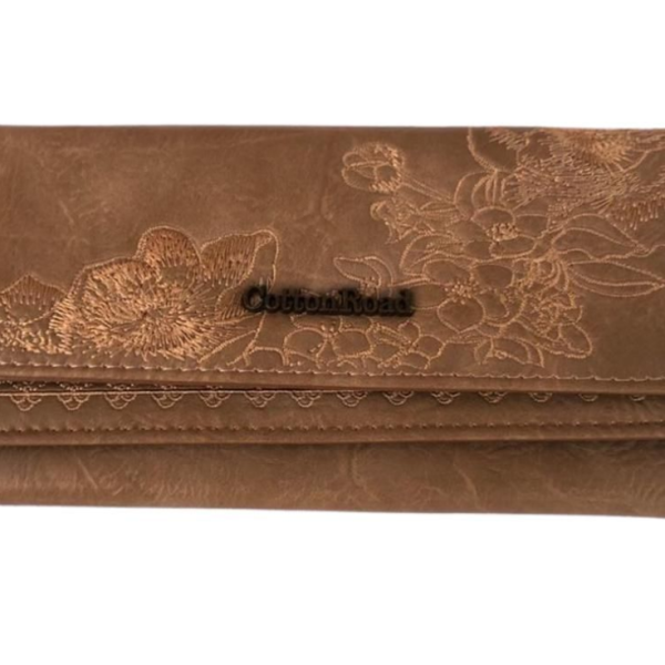 Cotton Road 2 Sections Floral Embroidered Wallet- Khaki