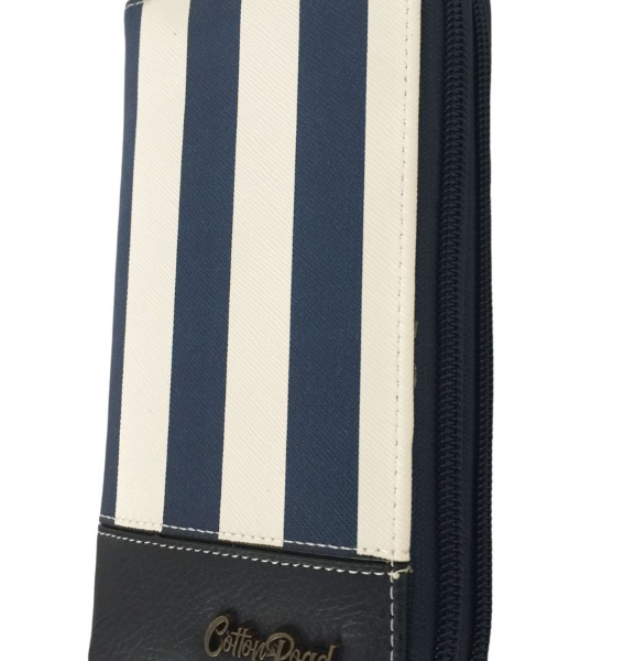 Cotton Road Blue Stripped Double Zipped Wallet